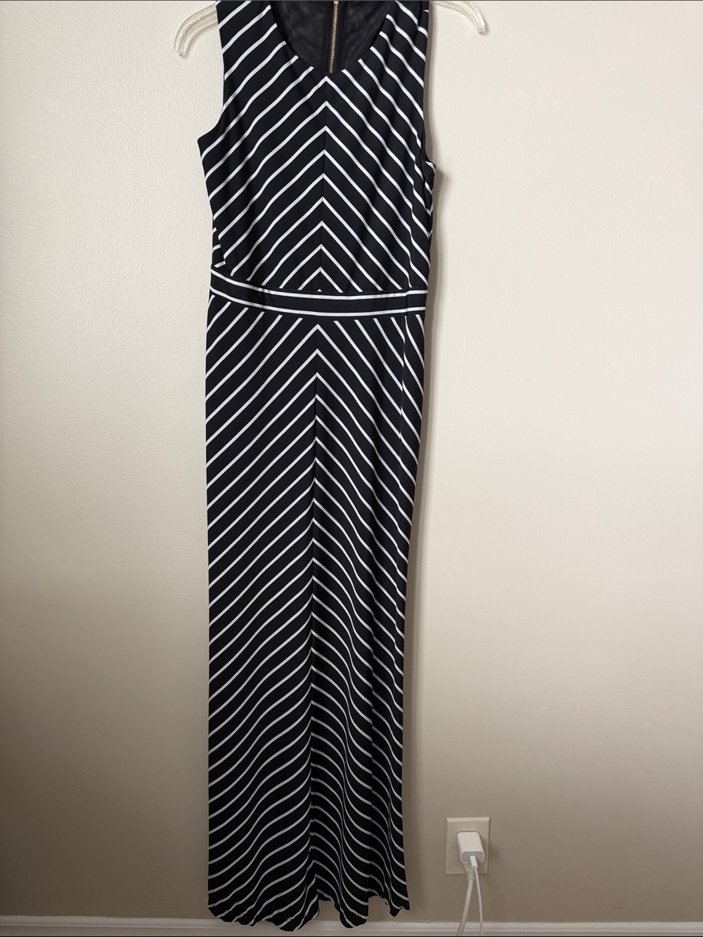 Taylor Black and White Striped Chevron Maxi Dress